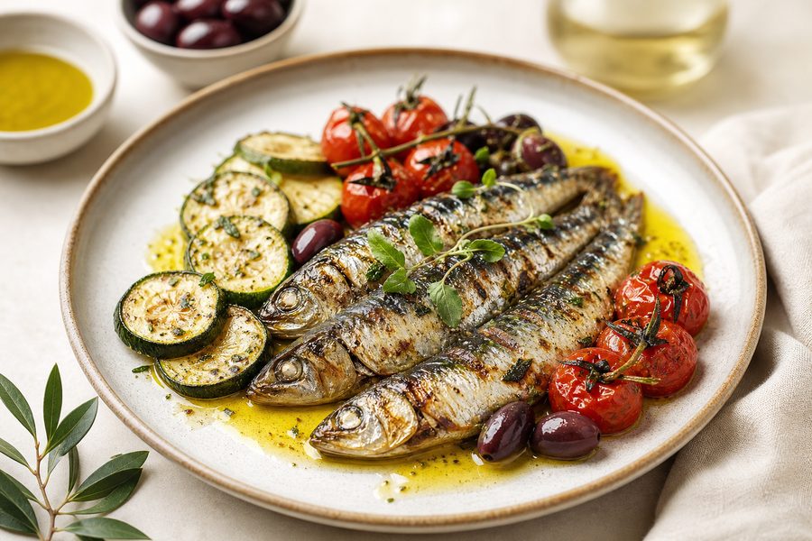 Sardines rôties et légumes méditerranéens