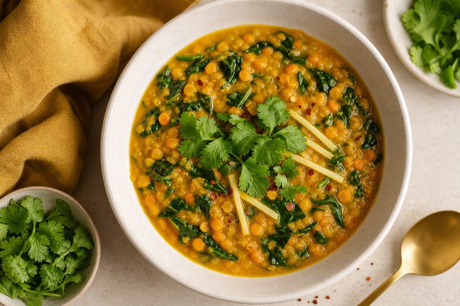 Curry de lentilles et épinards