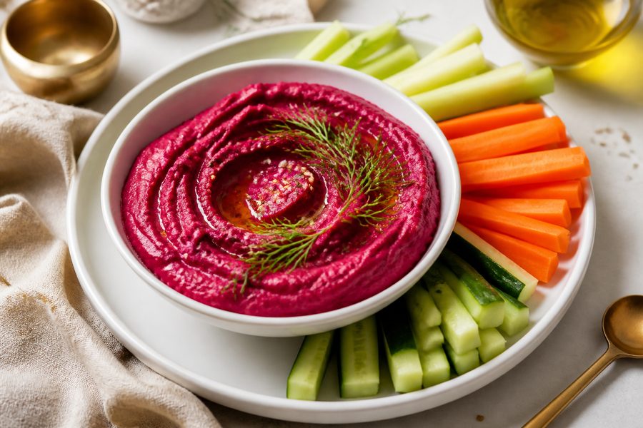 Houmous de betterave et légumes croquants